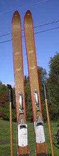 Vintage Wooden Skis 80 Long Bamboo Poles Hickory