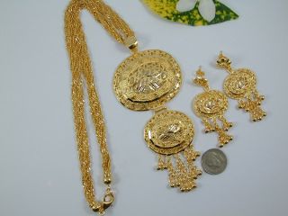 Gorgeous Dubai Style East India 24K 22K Gold GP Thai Necklace Earrings