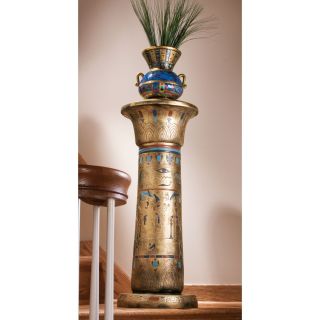 Classic Egyptian Column Hieroglyphic Styling Column Pedestal Plant
