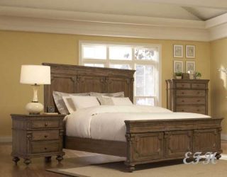 New Eastover Antique Brown Wood King Queen Panel Bed