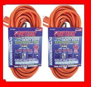   25 Foot Outlet Electrical Extension Power Cord Indoor Outdoor Cords