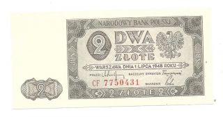 poland 2 zlote 1948 unc crisp banknote p 134 158