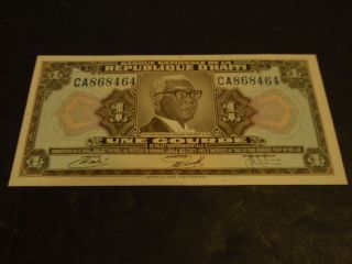 Vintage Papa Doc Duvalier Haiti Unused One Gourde Bank Note