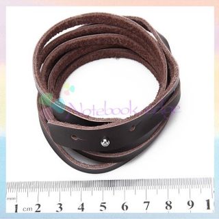 Punk Gothic Brown Long Leather Bracelet Cuff Wristband Brown Strap