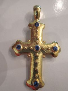 Elizabeth Locke Byzantine Cross 18k Tanzanite Pendant Necklace