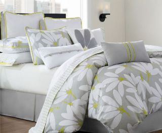 Echo Design Fan Floral 16 x 16 Decorative Pillow White Grey New