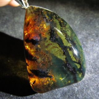 Dominican Clear Green Red Amber Sterling Silver Pendant 70mm