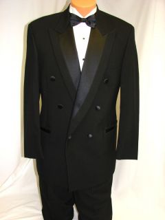 38 L Perry Ellis Black D B Tuxedo Jacket Peak Tux Coat