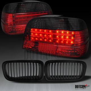 EURO SMOKE/RED LED TAIL LIGHTS + BLACK OEM STYLE FRONT HOOD GRILL