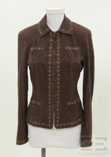 elie tahari bronze beaded brown suede jacket size xs