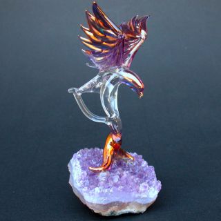 Eagle Figurine Sculpture Blown Glass Amethyst Crystal