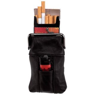 Embassy Genuine Leather Cigarette Case Clip Close Top Lighter Pocket
