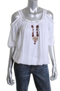 Famous Catalog Moda New White Embellished Cold Shoulder Blouse Shirt