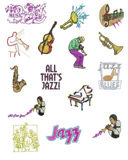 Jazz Music Machine Embroidery Designs Free Font CD Brother Formats CD