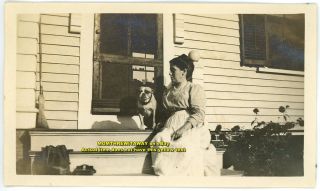C1909 Photo East Bridgewater MA Massachusetts Woman with Bulldog