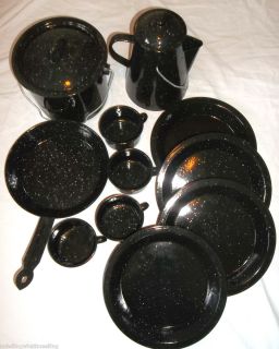  Enamel Camping Stock Pot Frying Pan Plates Coffee Pot Plates Cookware