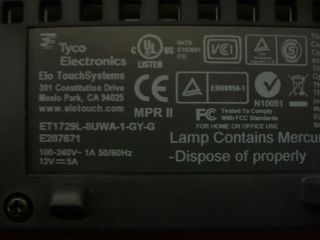 TYCO ELO TOUCHSYSTEMS ET1729L 8UWA 1 GY G 17 LCD W/O A/C ADAPTER