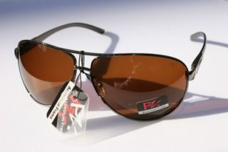 Pz Polarized Sunglasses Aluminum Frame Aviator Brown