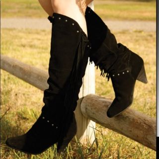 REPORT ENID BLACK SUEDE SCRUNCH STUDDED COW BOY BOOTS SIZE 7 5M