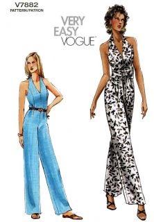 Vogue 7882 Misses Halter Top Jumpsuit Sash Easy Sewing Pattern