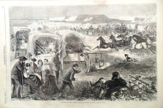 EMIGRANT TRAIN ON THE WESTERN PLAINS 1869 Harpers Weekly / OHIO RIVER