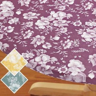 Floral Vinyl Fitted Table Cover Elasticized Round 40 44 or 45 56