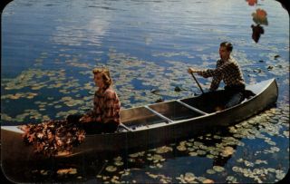 Echo Lake PA Vacation Valley Couple in Canoe Postcard