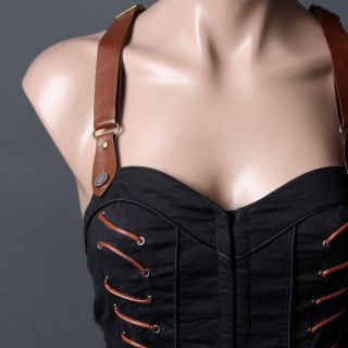  Sleeveless Faux Leather Strap Steampunk Equestrian Bustier Corset Top