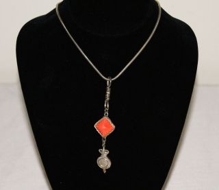 Vintage Assessocraft N Y C Snake Chain Necklace with Coral Pendant
