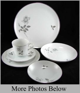  6 Piece Place Setting Queens Royal Gray Rose China