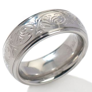 Stately Steel Floral Engraved Band Ring
