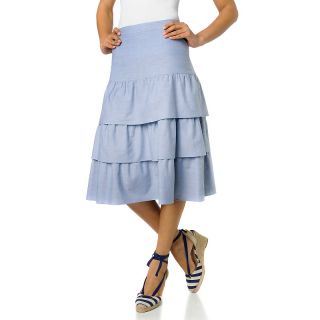 Jeffrey Banks Womens Tiered Ruffle Chambray Skirt