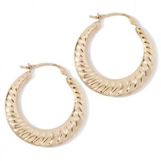14K Yellow Gold Scallop Textured Round Hoop Earrings