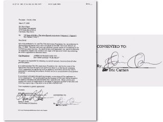 Eric Carmen Original Signed American Bandstand Contract 2000