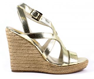 Palm Beach Espadrille Gold Embossed Wedges Sandals Shoes 8 New