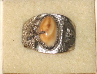 Montana Elk Tooth Teeth Ivory Deer Antler Sterling Silver Mens Ring 91