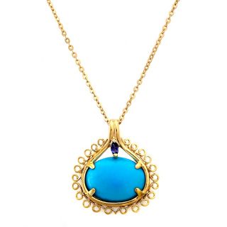 Heritage Gems White Cloud Turquoise and Iolite Vermeil Pendant with 16