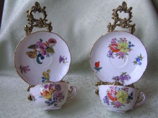   Antique Porcelain Cups Saucers Manufactur Emil Fischer Budapest 1880