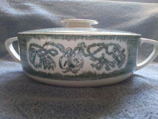  Currier and Ives Green Covered Caserole Dish
