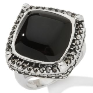 Victoria Crowne Black Onyx and Marcasite Square Cushion Cut Sterling