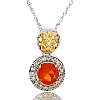 Victoria Wieck 1.78ct 2 Tone Fire Opal and White Topaz Pendant with 17