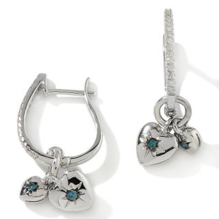23ct Blue and White Diamond Sterling Silver Heart Earrings