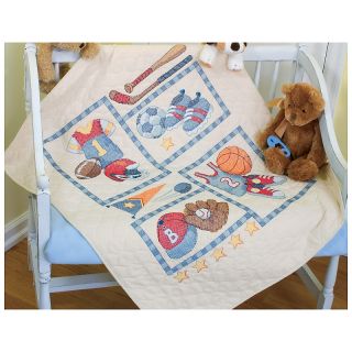  Baby Hugs Little Sports Quilt Stamped Cross Stitch Kit   34 x 43