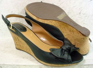 Clarks Womens Fiddle Bow II Black Peep Toe Wedge Sandals Shoes 60703