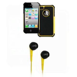 EMPIRE Yellow Armor Dual Case Cover Stereo Earbuds for Apple iPhone 4