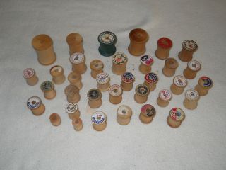 Vintage Lot of 35 Empty Thread Spools Wooden Wood Mixed Sizes Talon