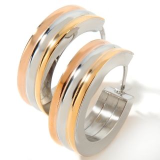  489 stately steel tri color hoop earrings rating 41 $ 19 95 s h $ 3 95