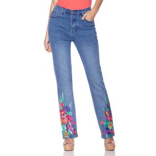 Diane Gilman DG2 Tropical Flower Embellished Boot Cut Jeans