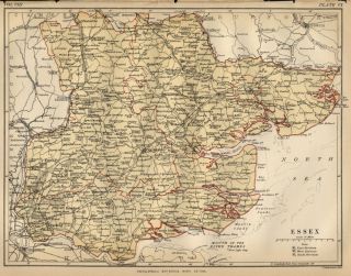 Essex County England: Detailed 1889 Map showing Town; Cities