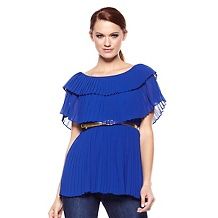 iman global chic classic couture pleated top with belt $ 49 95
